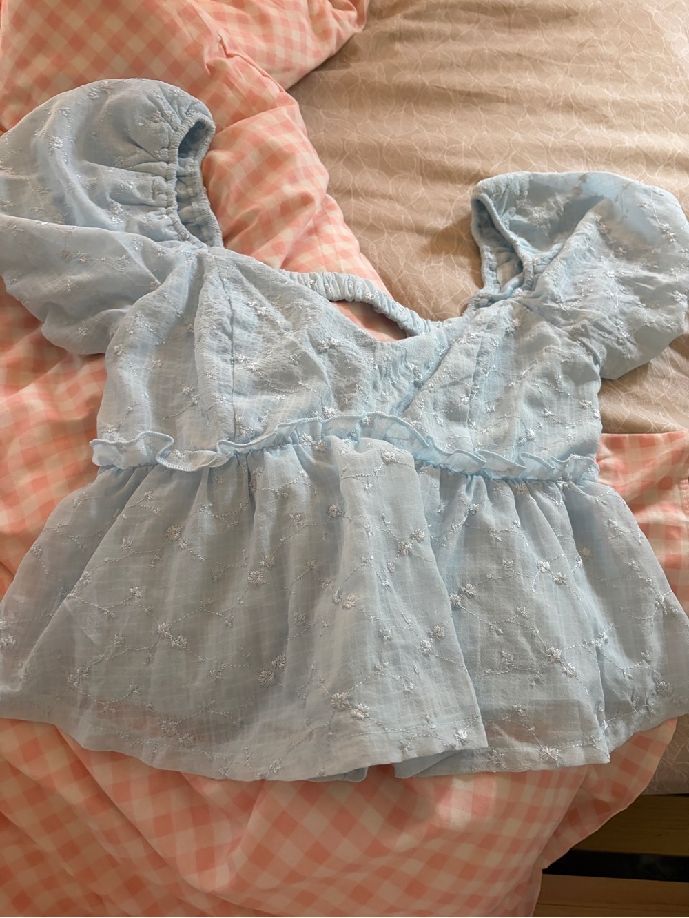 Trixxi Light Blue Puff-Sleeve Peplum Top